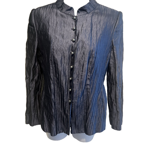 ARMANI COLLEZIONI Giorgio Italy Navy Jacquard Button up Front Jacket Top Size 10